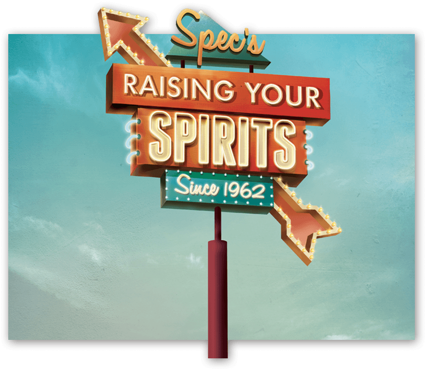 Vintage Spec's neon sign that says "Raising your spirits since 1962"