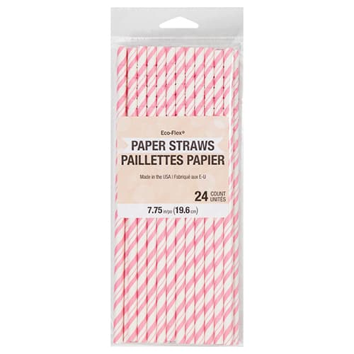 Cc • Paper Straws 7.75in Hot Pink / White Striped