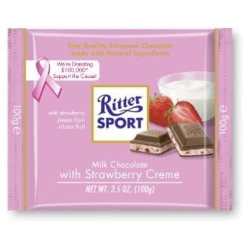 Ritter Sport Strawberry Creme Milk Chocolate Candy Bar