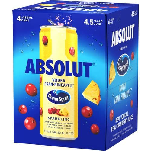 Absolut + Ocean Spray Vodka Cran Pineapple 4pk-12oz