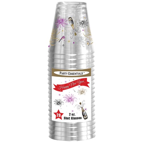 Holiday Champagne Celebration Print 2 oz Plastic Shot Glass  20 Ct
