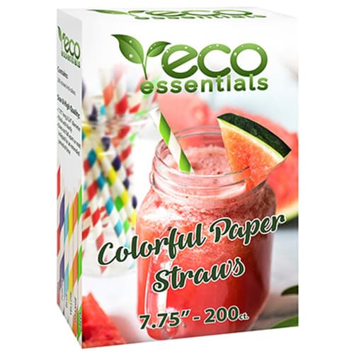 Party Essentials 200 Count 7.75" Paper Straws Assorted Colors