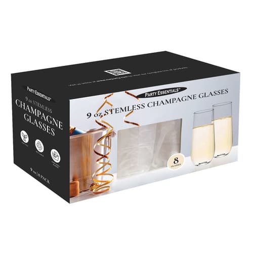 Party Essentials • Stemless Flute 9oz Clear Plastic