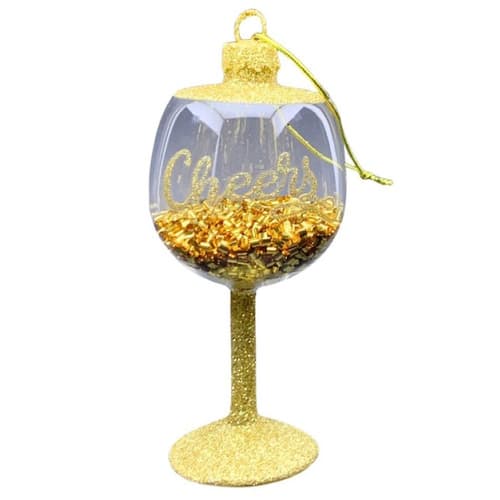 Holiday Hand-blown Glass Ornament • Wine Stem With Glitter