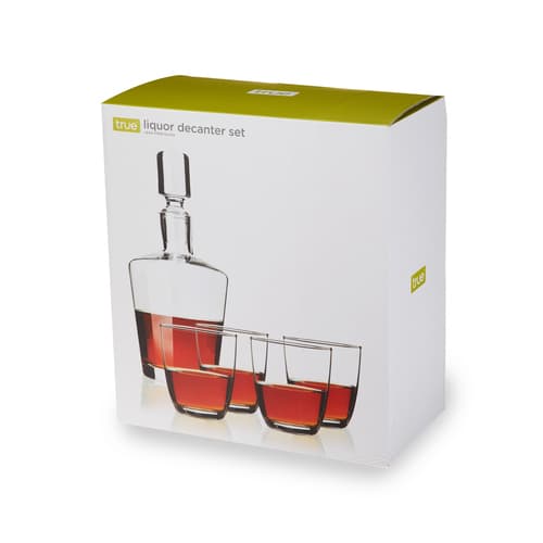 True Crystal Liquor Decanter With 4 Crystal Tumblers