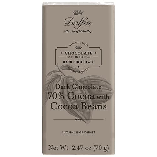 Dolfin Dark Chocolate Bar With Cocoa Beans (70% Cocoa)