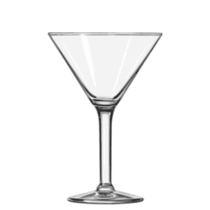 A glass shaped like an inverted triangle with a long stem