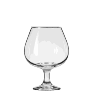 A short rounded glass with a thick stem