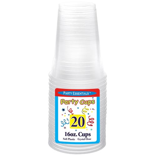 Party Ess Soft Plastic Cups Clear 16oz 20ct