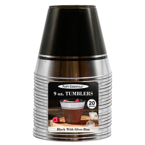 Party Essentials • Rocks Tumbler 9oz Black / Silver