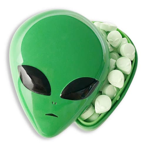 Alien Head Tin W. Green Apple Sours Candy