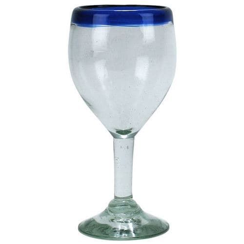Mexican Bubble Glass • Goblet Cobalt Blue Rim